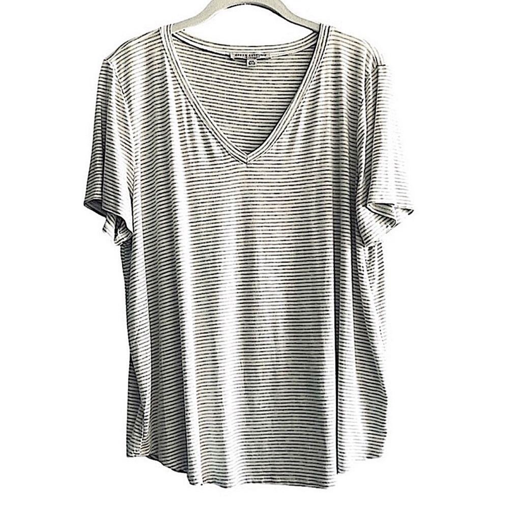 Green Envelope Short Sleeve V-neck Tee Striped T-shirt Gray Off White Size XXL